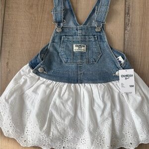 OshKosh B'gosh Denim and White Eyelet Overall dress.